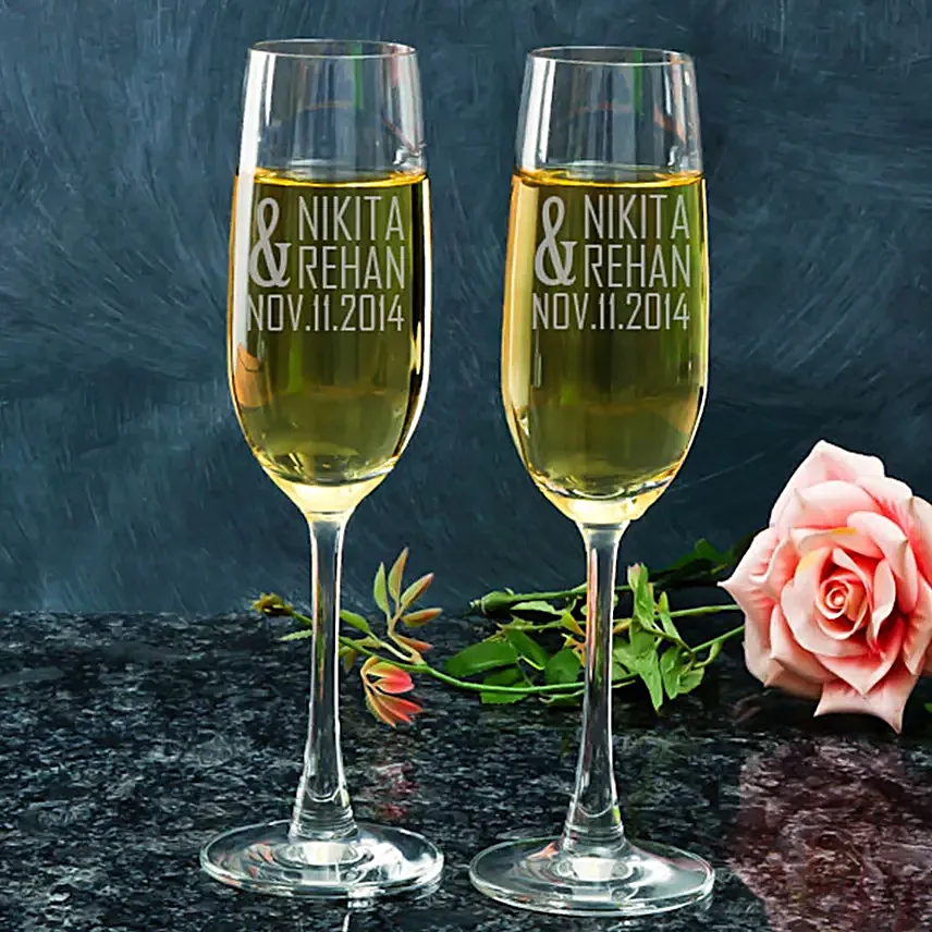 Customised Couple Set Champagne Glasses