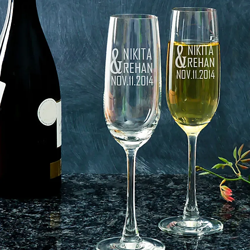 Customised Couple Set Champagne Glasses