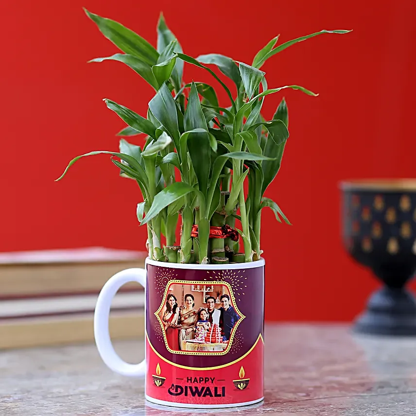 diwali wishes printed mug with lucky bamboo online