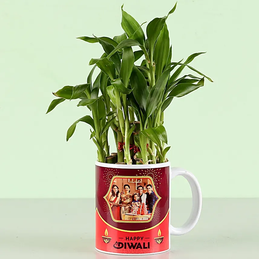 diwali wishes printed mug with lucky bamboo online