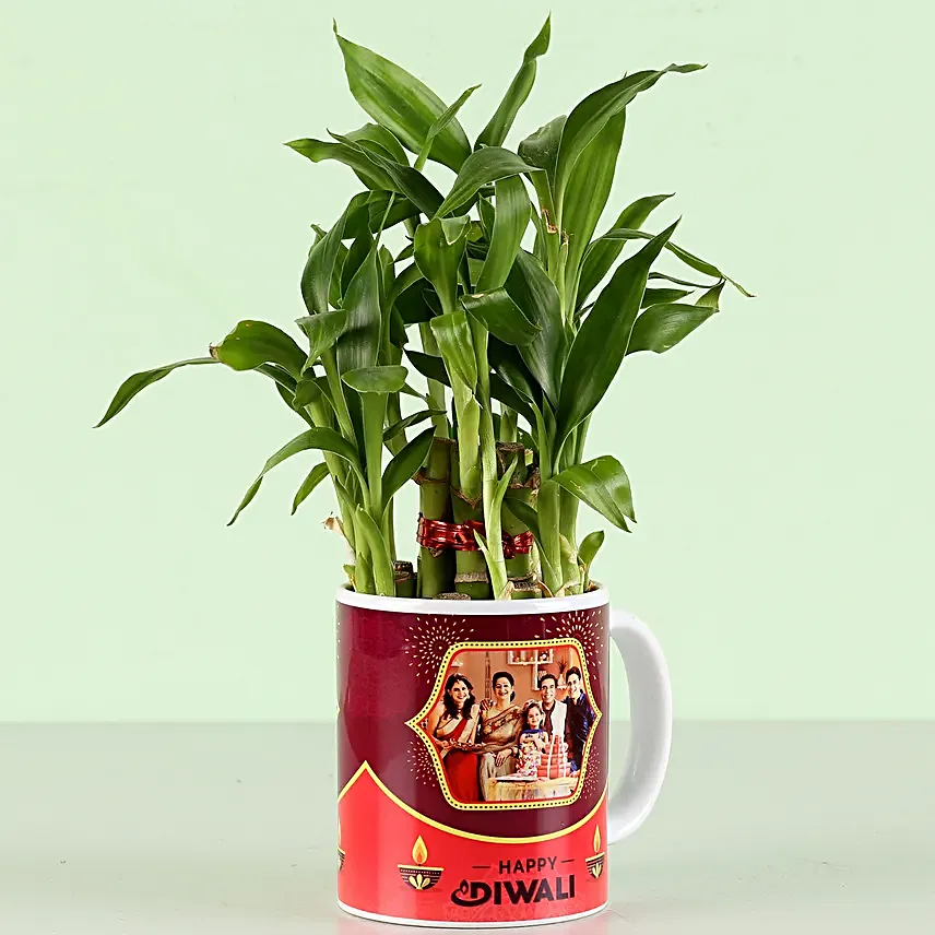 diwali wishes printed mug with lucky bamboo online