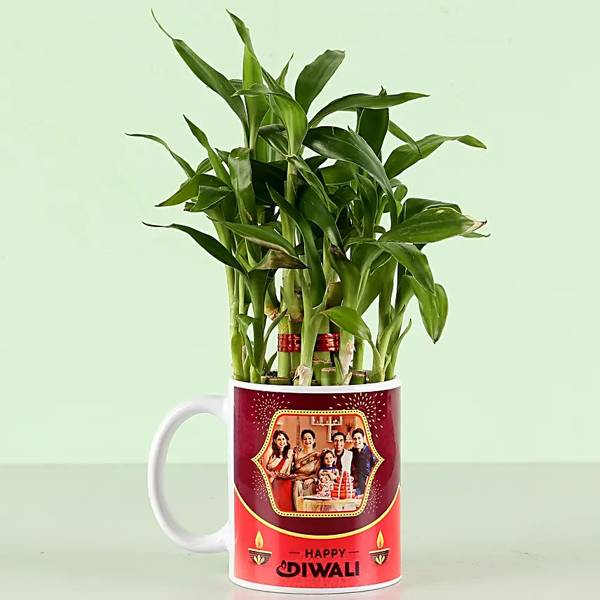 diwali wishes printed mug with lucky bamboo online
