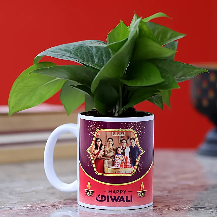 diwali wishes printed mug with plant online
