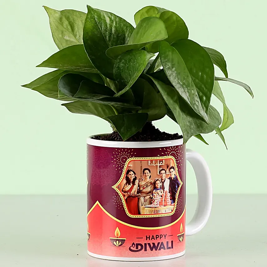 diwali wishes printed mug with plant online