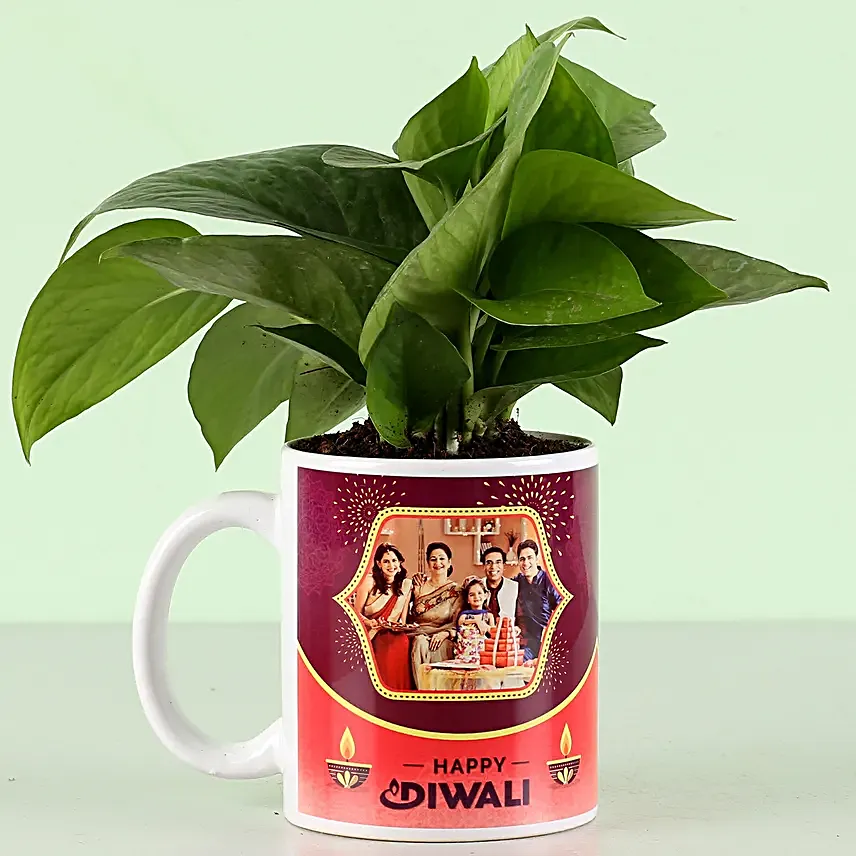 diwali wishes printed mug with plant online