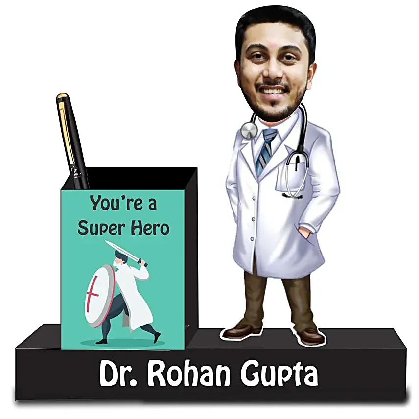 Personalised Doctor Caricature Pen Stand For Him