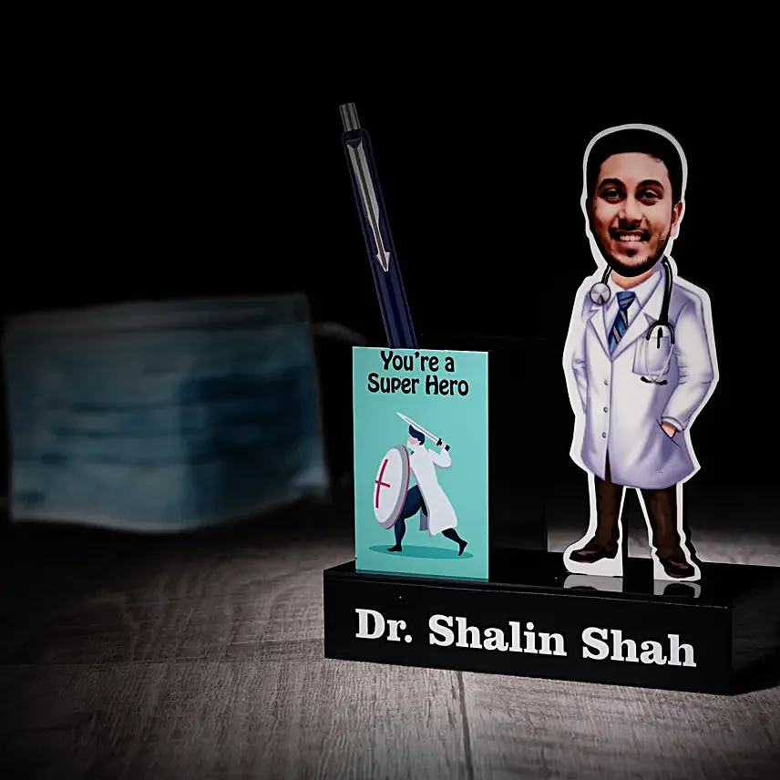 Personalised Doctor Caricature Pen Stand For Him