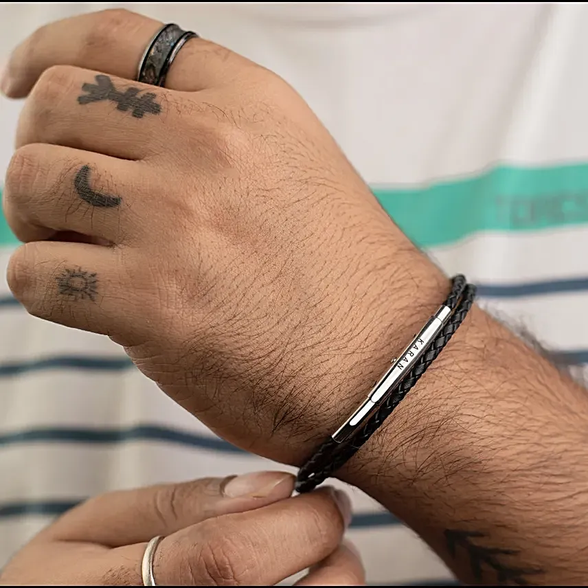 Personalised Duo Link Leather Bracelet