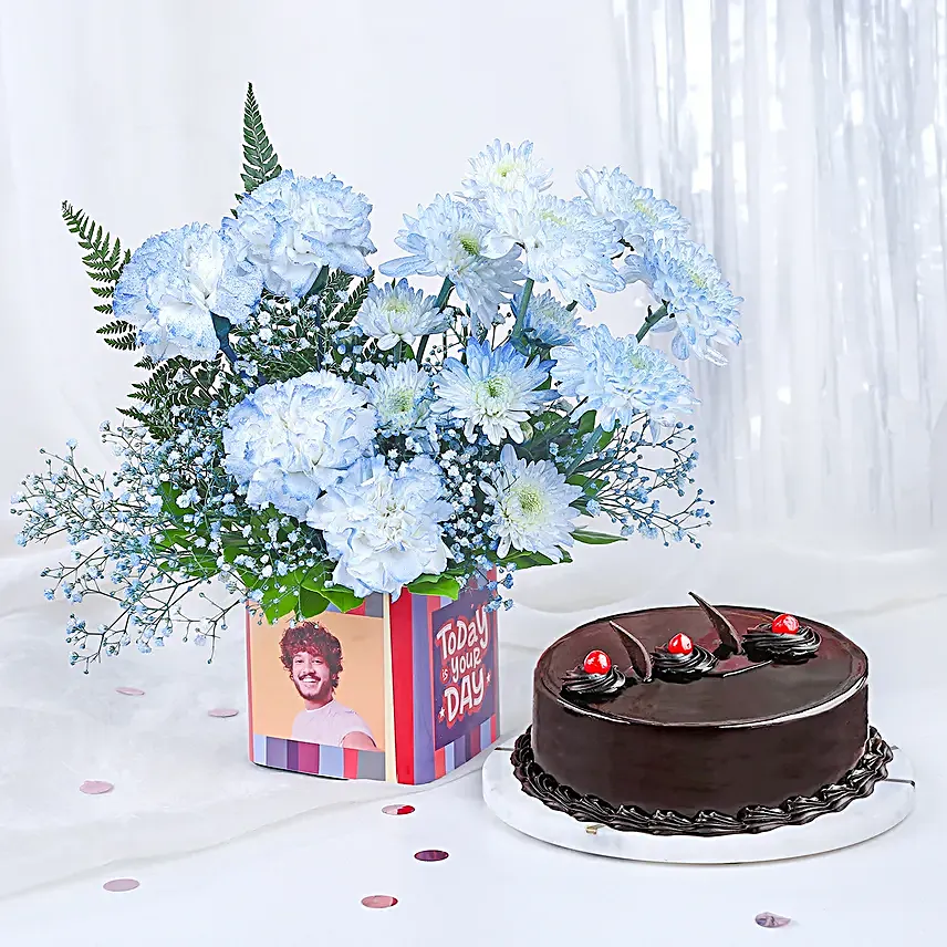 Personalised Enchanted Flowers Vase N Truffle Cake