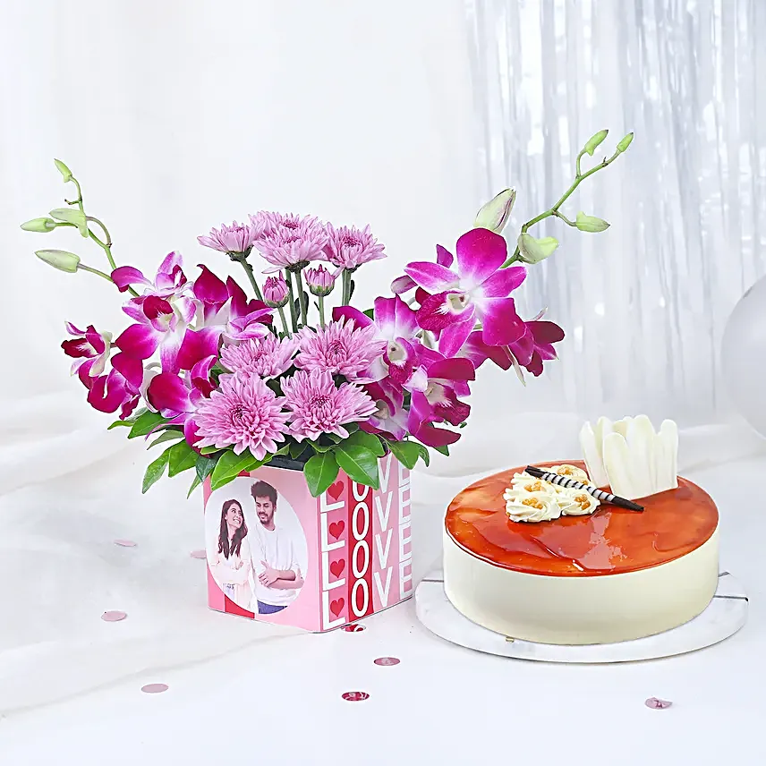 Personalised Floral Beauty Vase N Butterscotch Cake