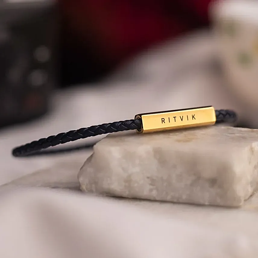 Personalised Gold Touch Leather Link Bracelet