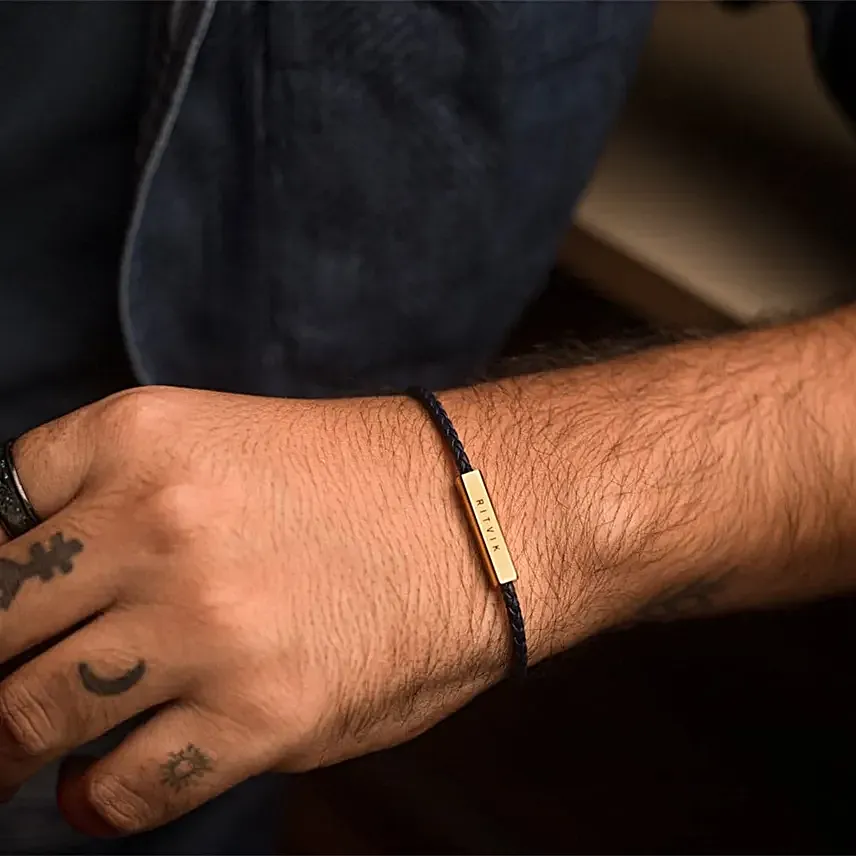 Personalised Gold Touch Leather Link Bracelet