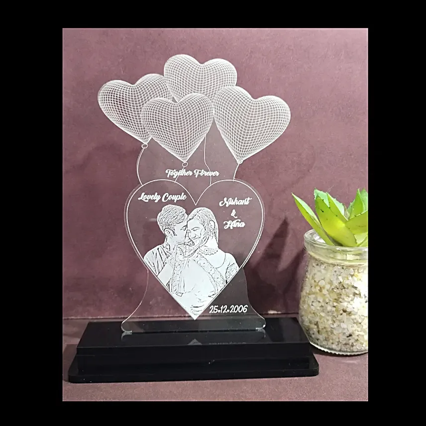 Personalised Heart Balloons Couple LED Lamp
