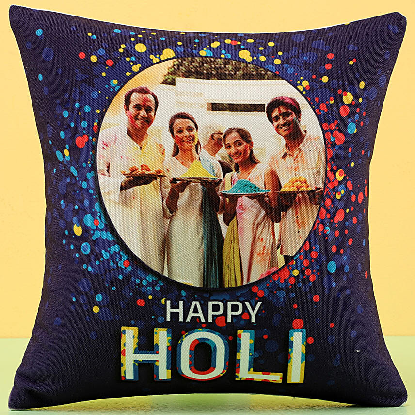 Personalised Holi Wishes Blue Cushion