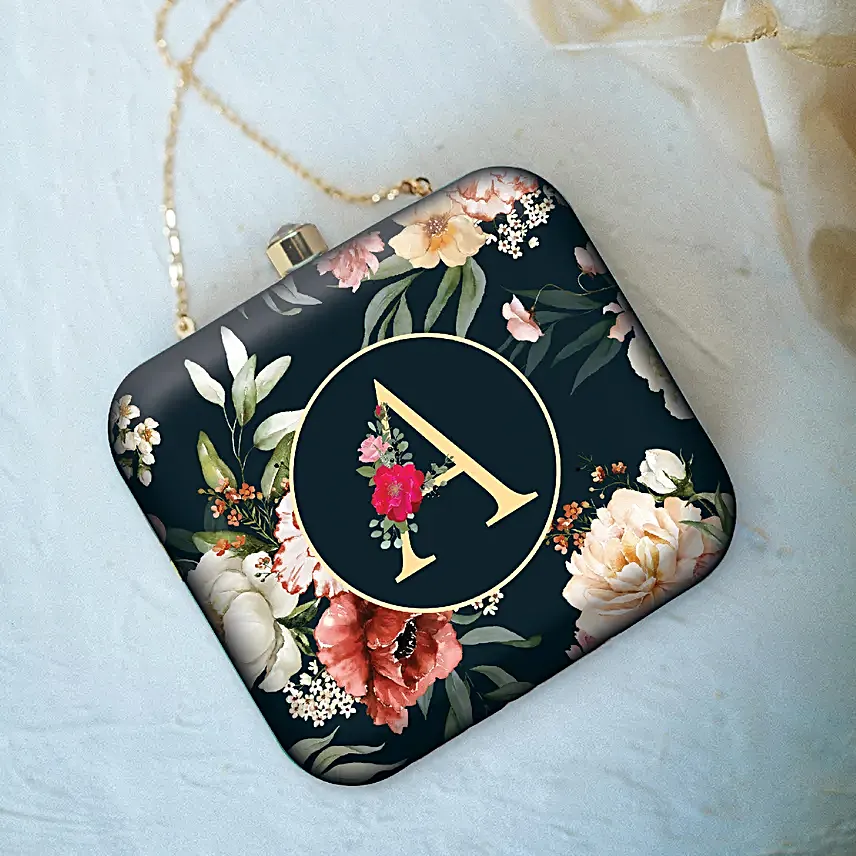 Personalised Initial Floral Art Clutch Bag