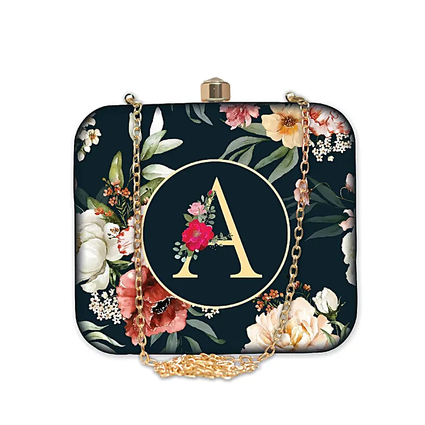 Personalised Initial Floral Art Clutch Bag
