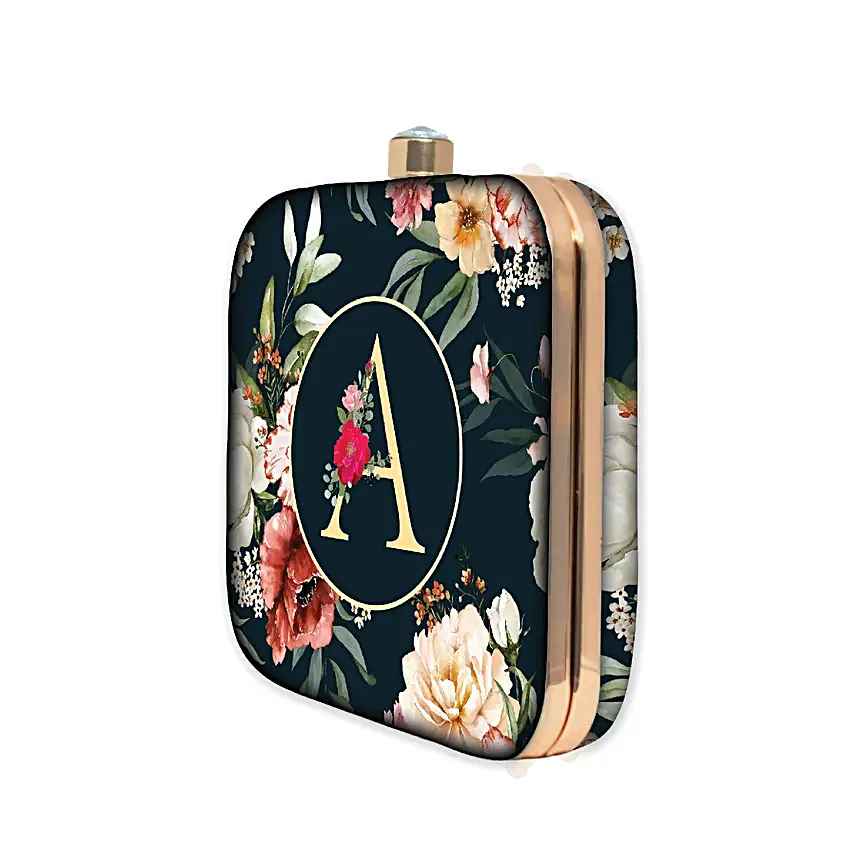 Personalised Initial Floral Art Clutch Bag