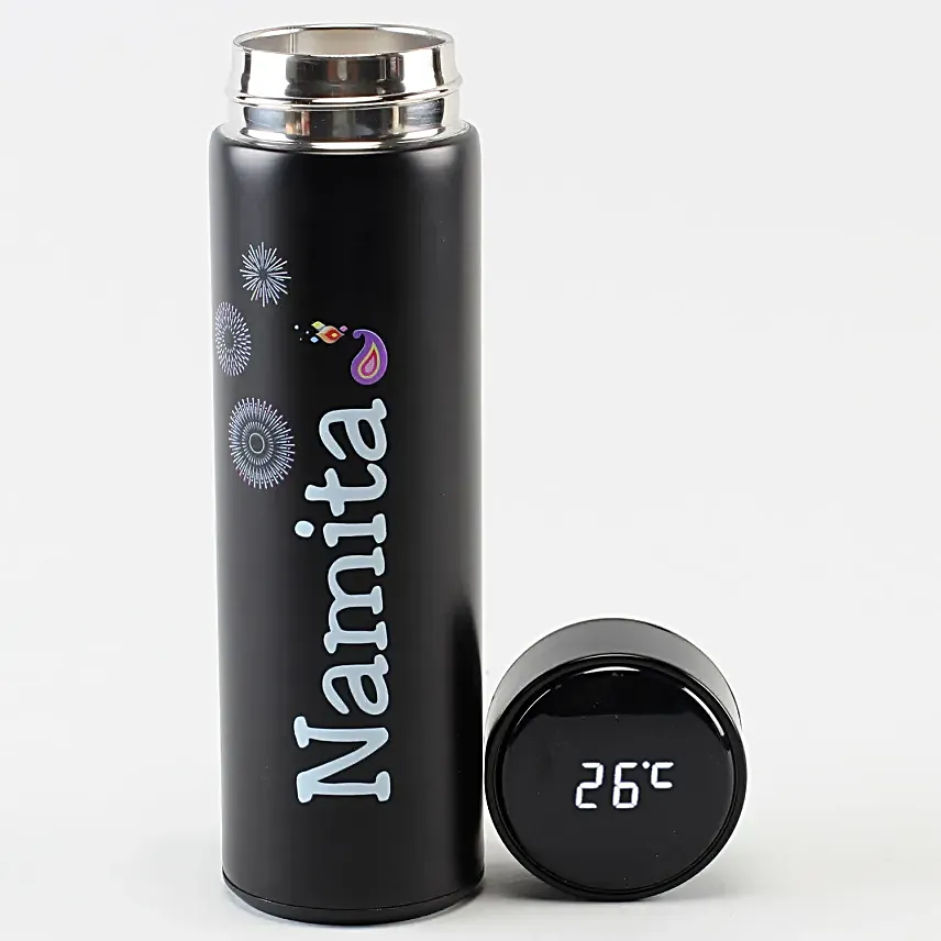 Personalised LED Temperature Bottle Black