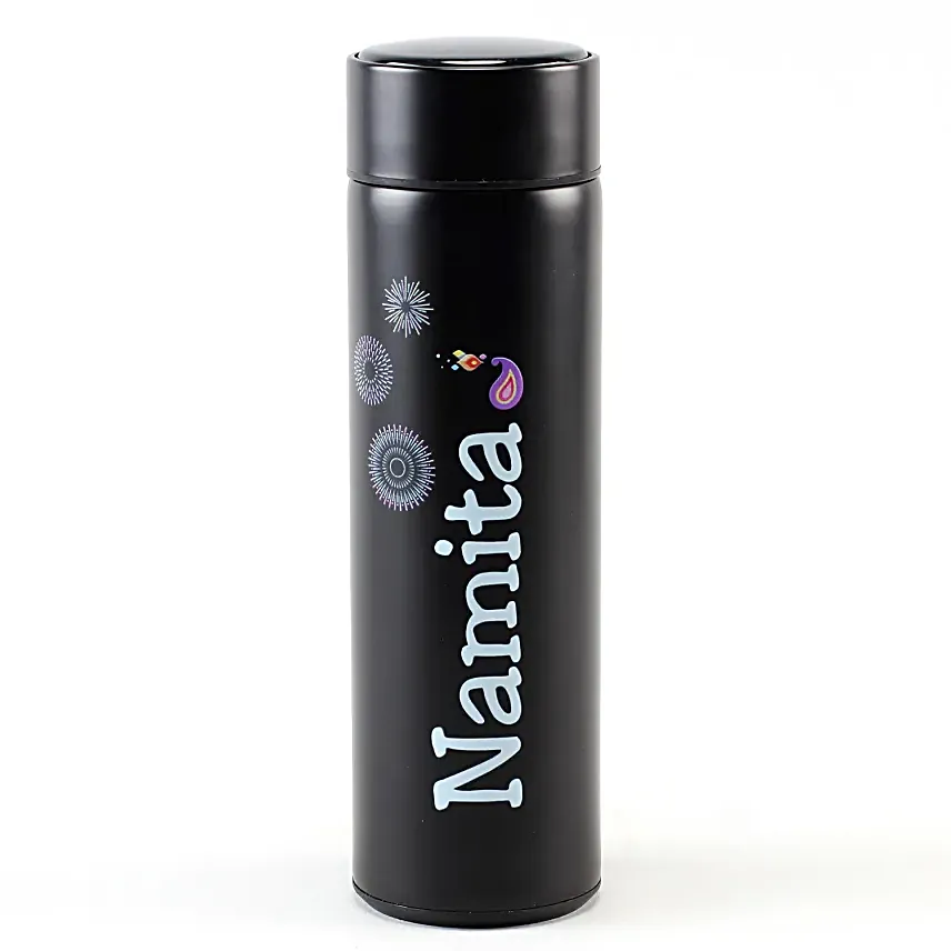 Personalised LED Temperature Bottle Black