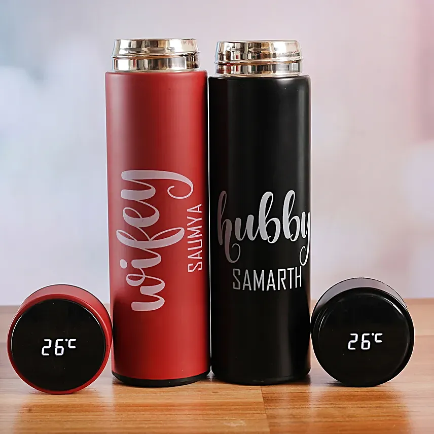 Personalised LED Temperature Bottles Set Of 2