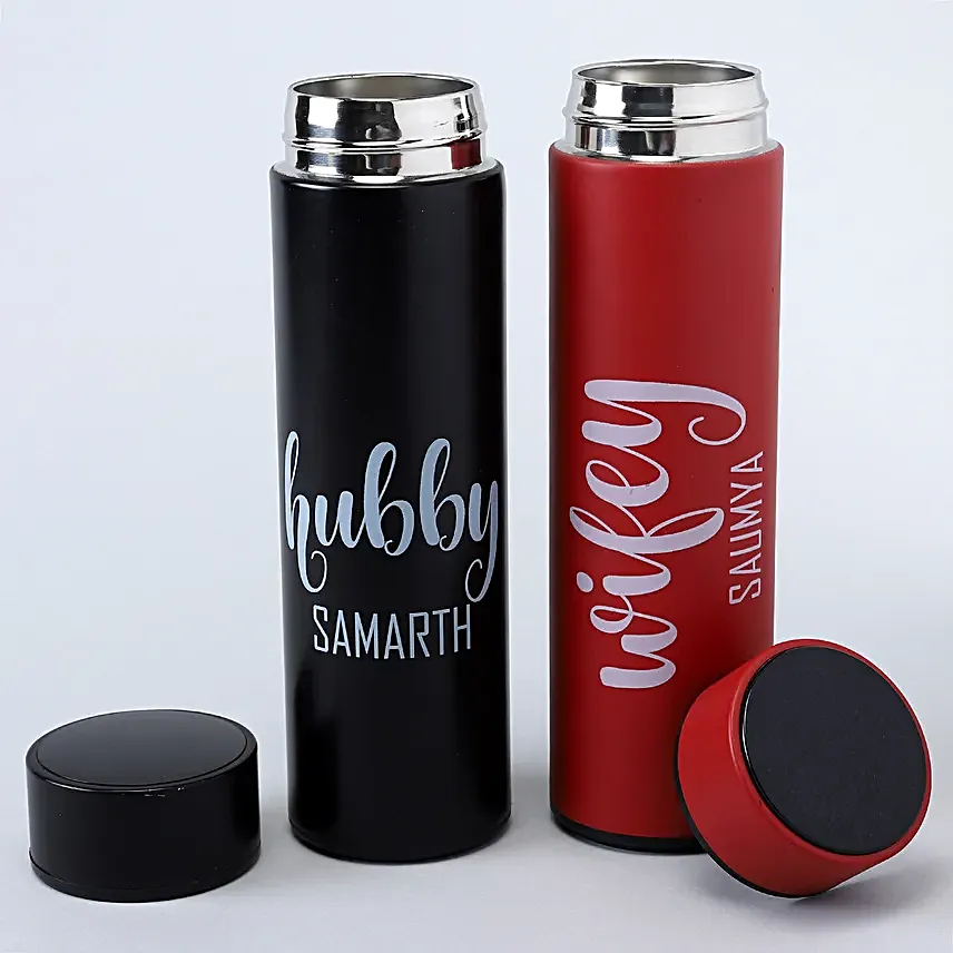 Personalised LED Temperature Bottles Set Of 2
