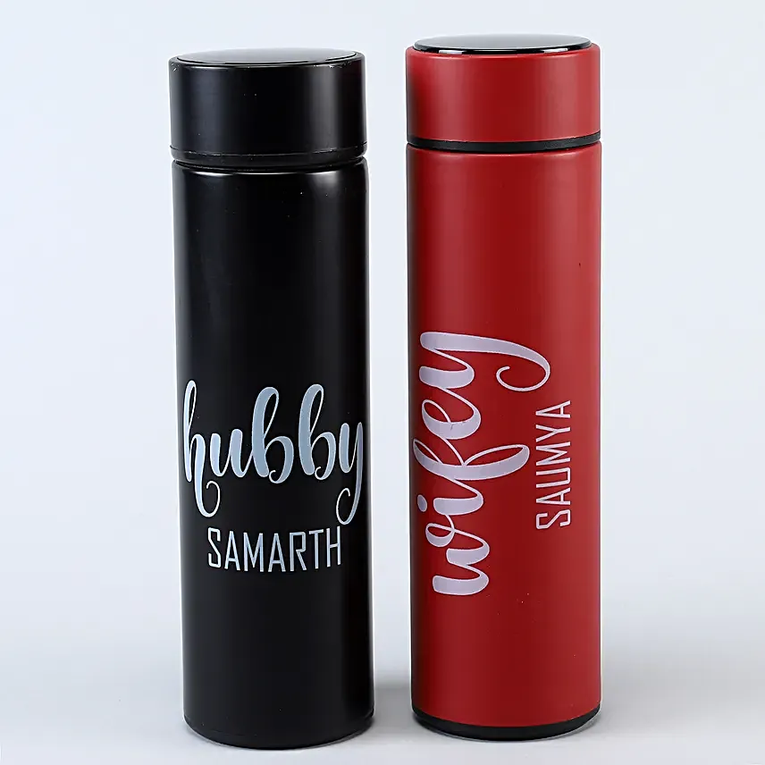 Personalised LED Temperature Bottles Set Of 2