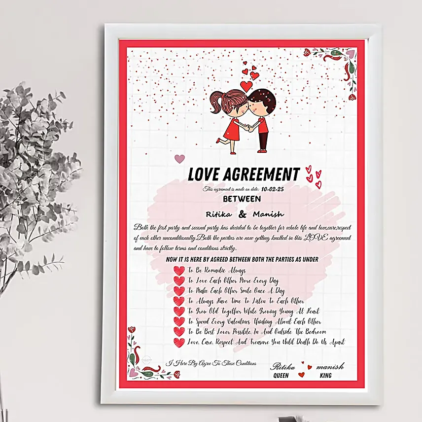Personalised Love Aggrement Frame