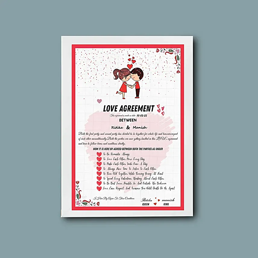Personalised Love Aggrement Frame