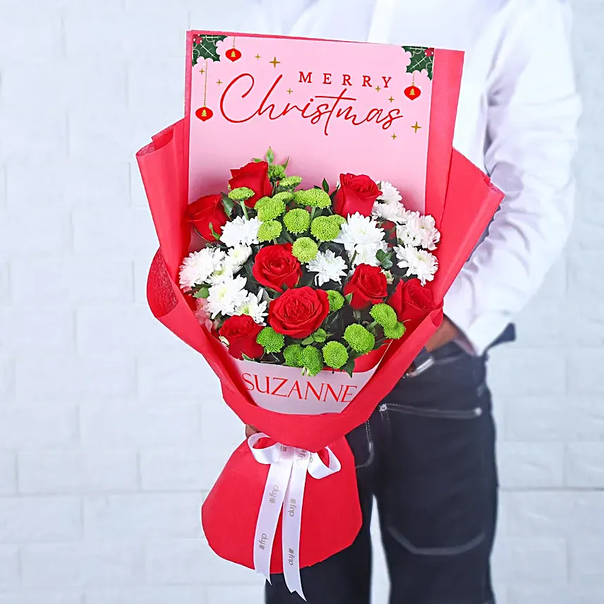 Personalised Merry Christmas Flower Bouquet