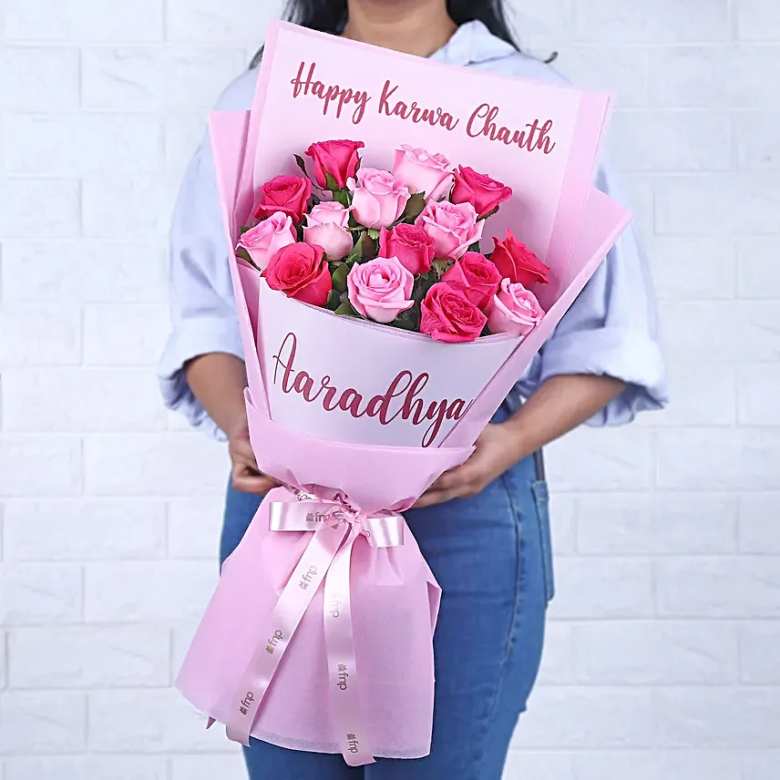 Personalised Mixed Pink Rose Bouquet