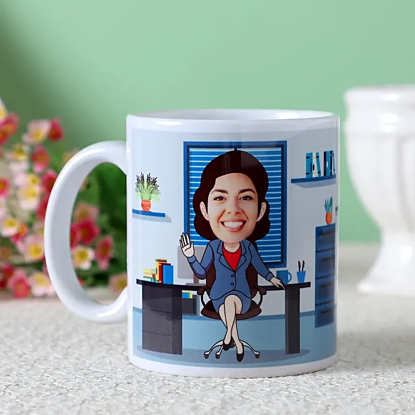 online office woman caricature mug for her