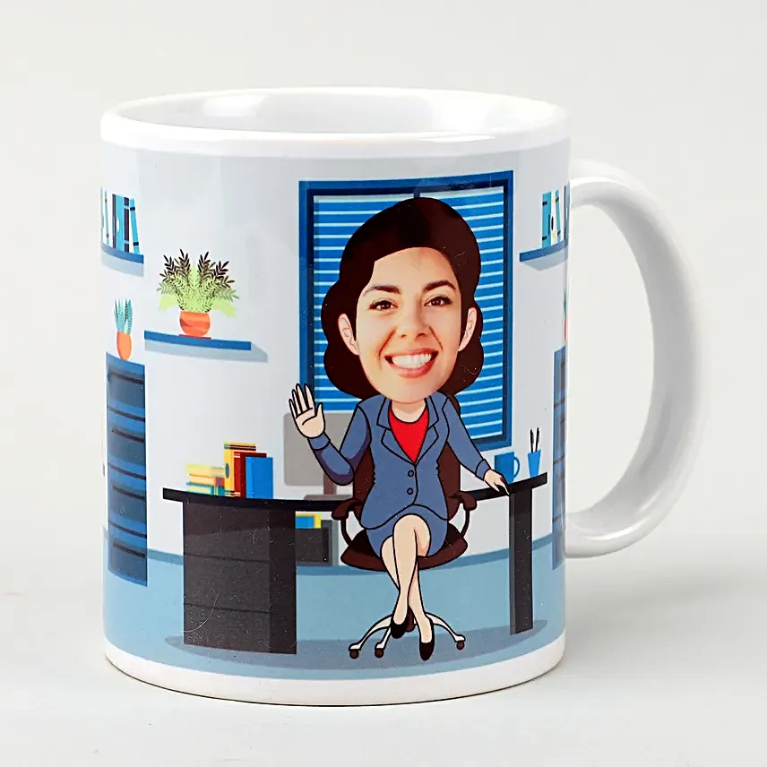 online office woman caricature mug for her