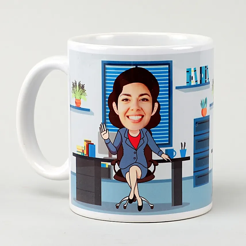 online office woman caricature mug for her