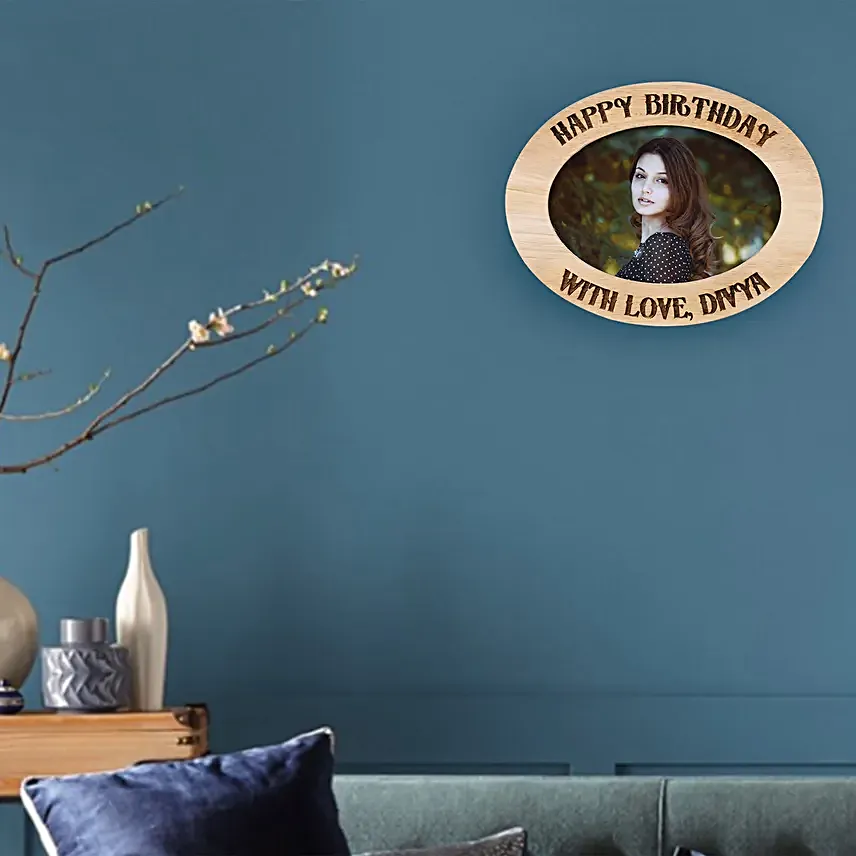 oval shape One Personalised Wooden photo frame for birthday