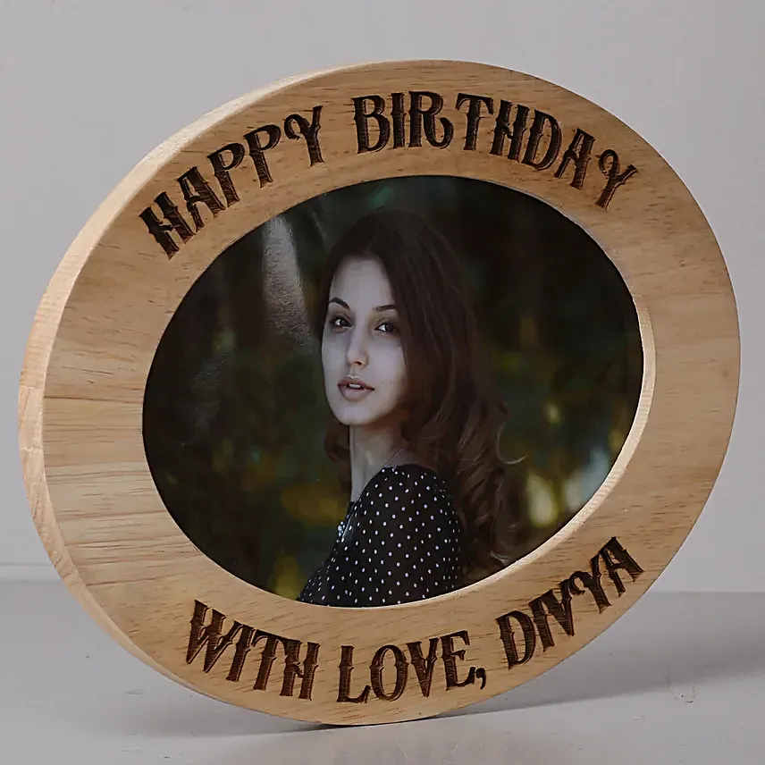 oval shape One Personalised Wooden photo frame for birthday