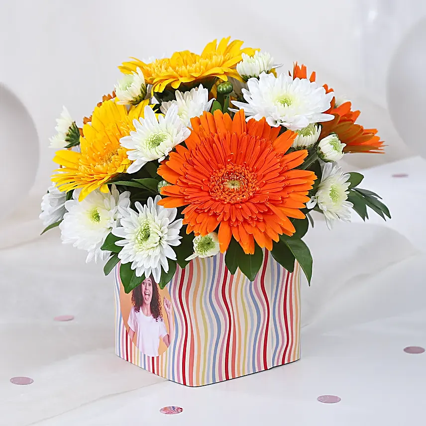 Personalised Photo Floral Vase N Chocolate Cake