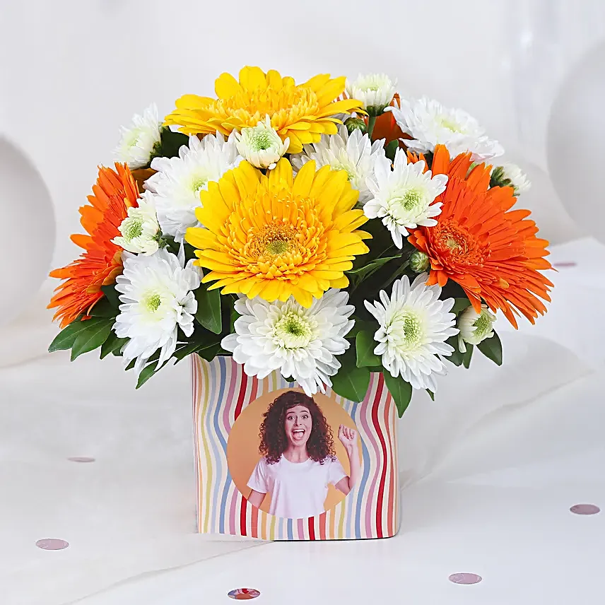 Personalised Photo Floral Vase N Chocolate Cake