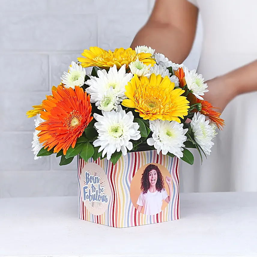 Personalised Photo Floral Vase N Chocolate Cake