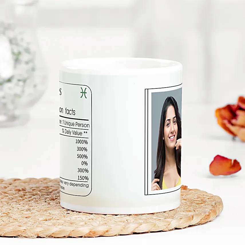 Personalised Pisces Nutritional Facts Photo Mug