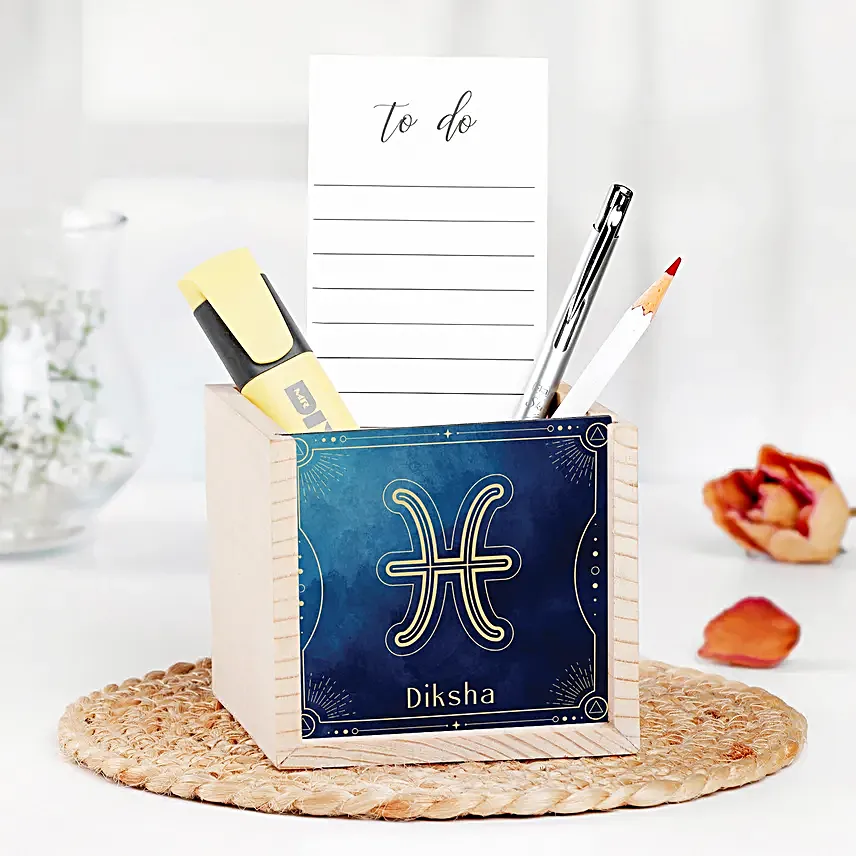 Personalised Pisces Symbol Table Organiser