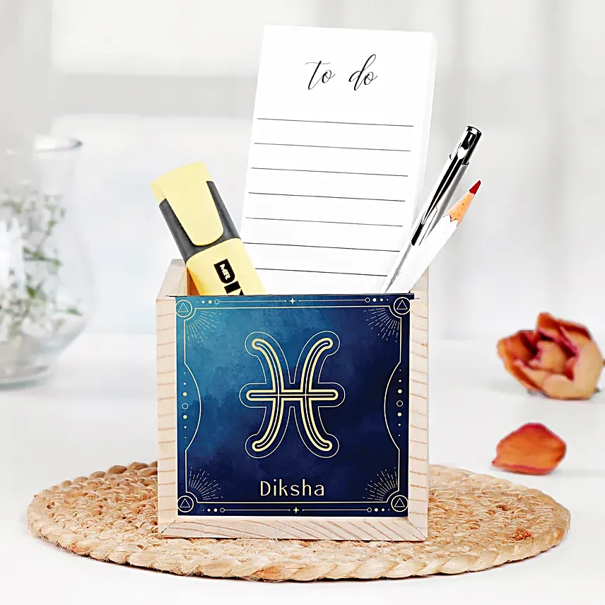 Personalised Pisces Symbol Table Organiser