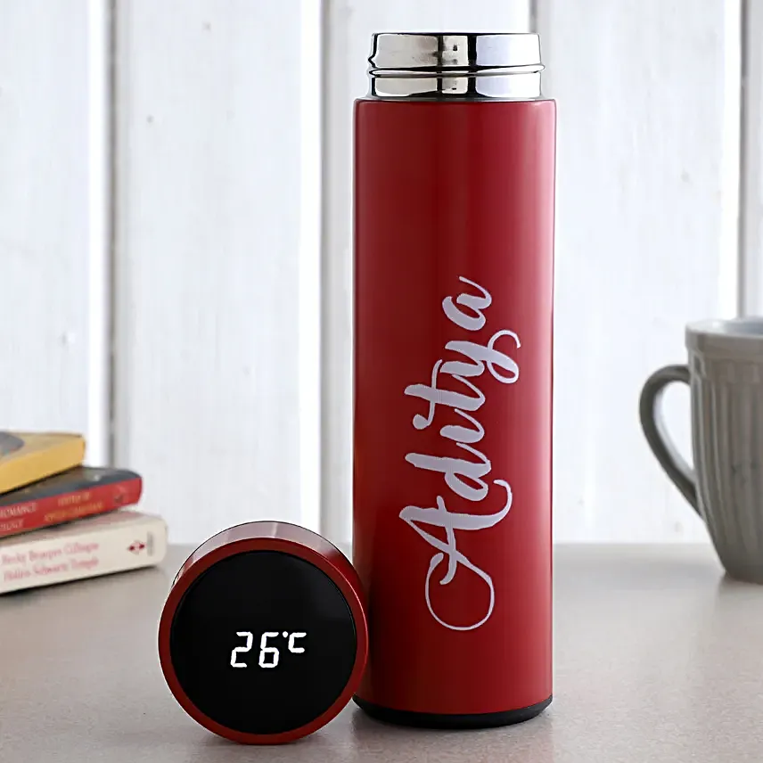 Personalised Red LED Temperature Bottle for Him