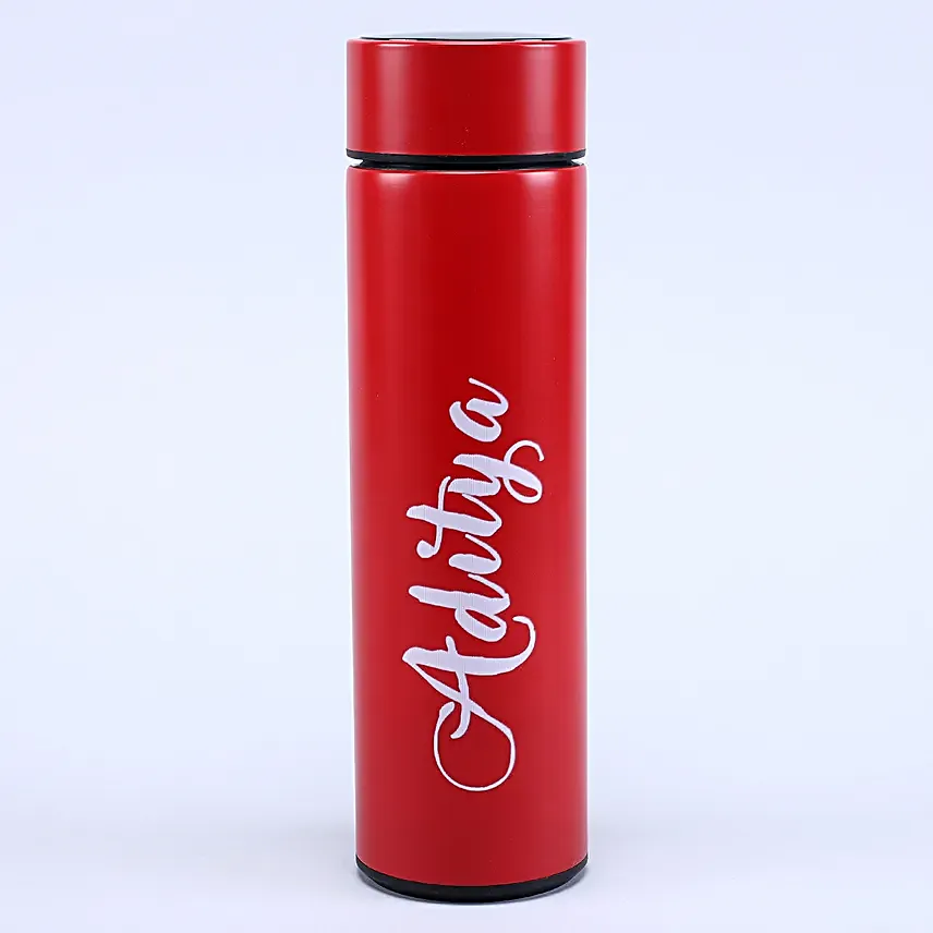 Personalised Red LED Temperature Bottle for Him