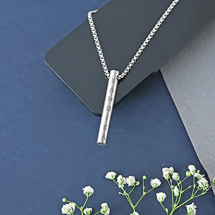 Personalised Silver Neck Chain With Round Pendant