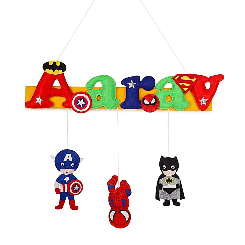 Personalised Superhero Theme Hanging Name Plate 6 Letter Name