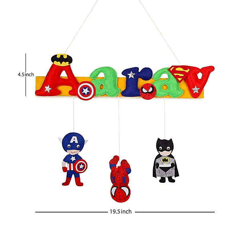 Personalised Superhero Theme Hanging Name Plate 6 Letter Name
