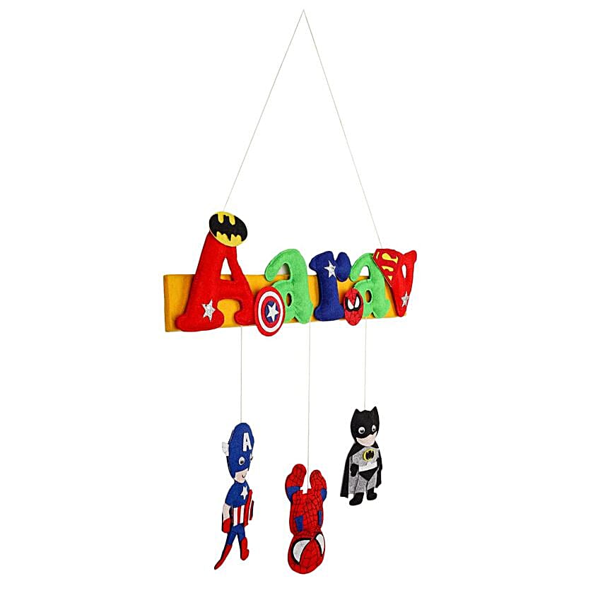 Personalised Superhero Theme Hanging Name Plate 6 Letter Name