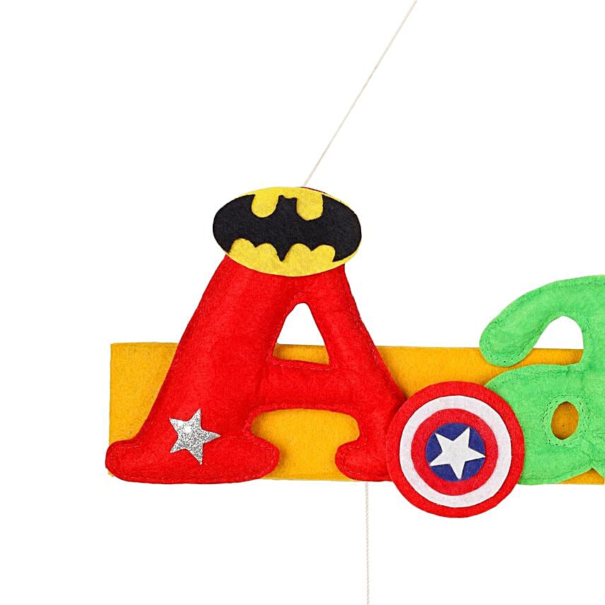 Personalised Superhero Theme Hanging Name Plate 6 Letter Name