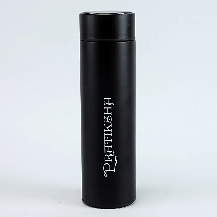 Personalised Temperature Display Black Water Bottle
