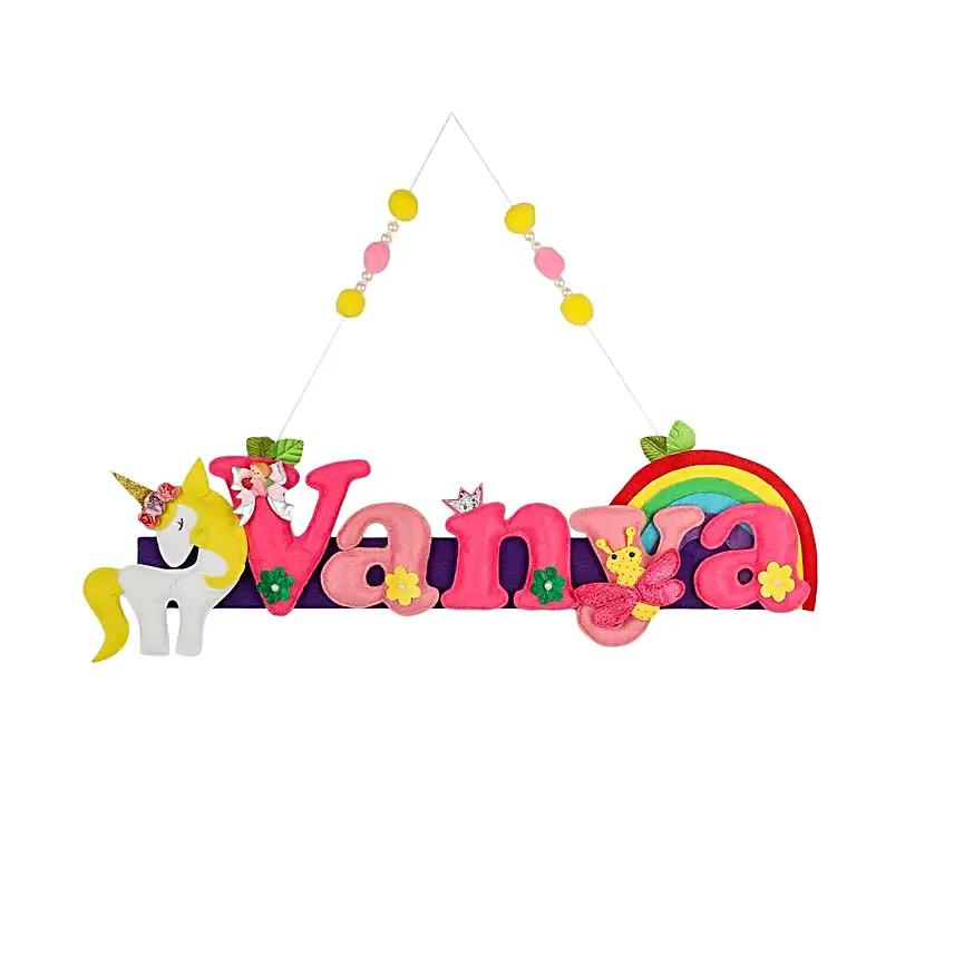 Personalised Unicorn Theme Hanging Name Plate 6 Letter Name
